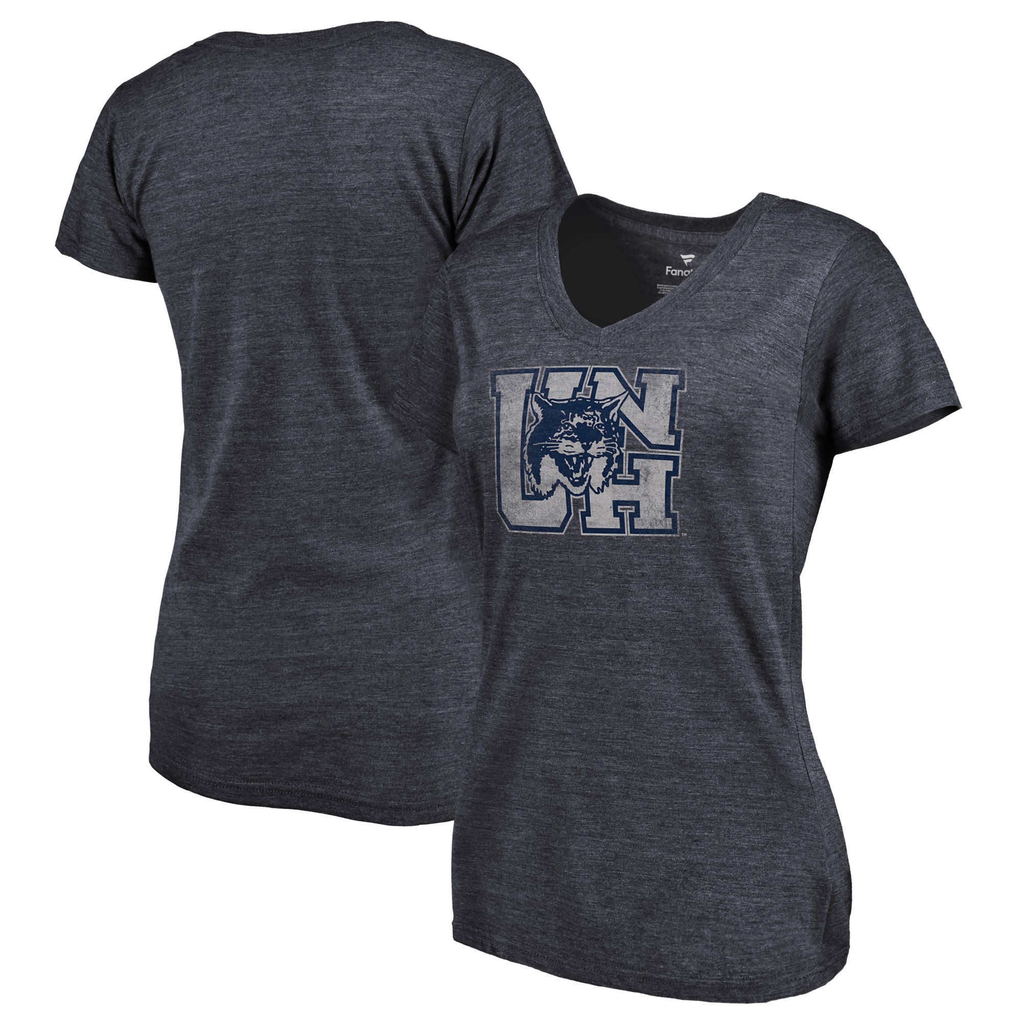 2020 NCAA Fanatics Branded New Hampshire Wildcats Women Navy College Vault Primary Logo TriBlend VNeck TShirt